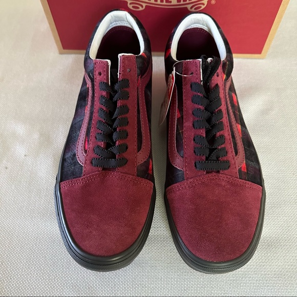 VANS Old Skool Platform Shoes Black Red Suede Low Velvet Gothic Punk - Picture 5 of 10
